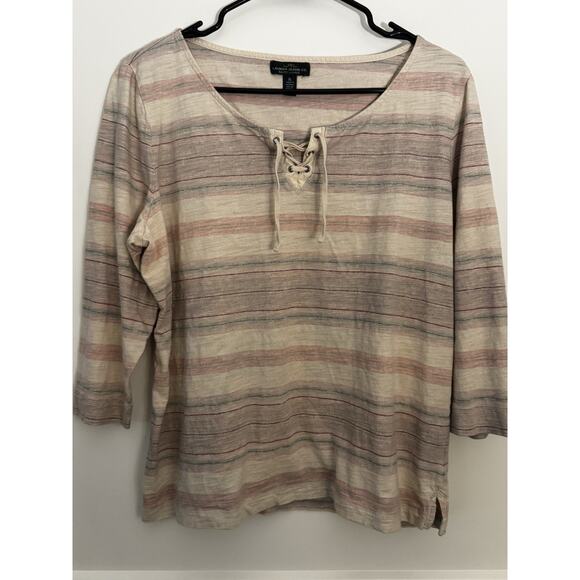 Lauren Ralph Lauren Tops - Laruen Ralph Lauren Womens 3/4 Sleeve Stripe Shirt Lace up Shirt Sz XL